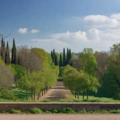 Tree-lined pathway in park