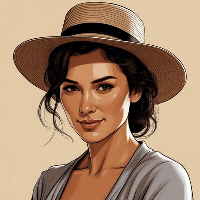 Woman wearing straw hat illustration