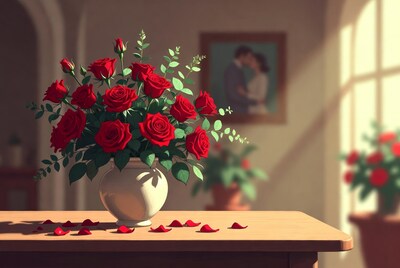 Red Roses Bouquet in White Vase
