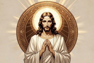 Jesus Christ Praying in Golden Halo