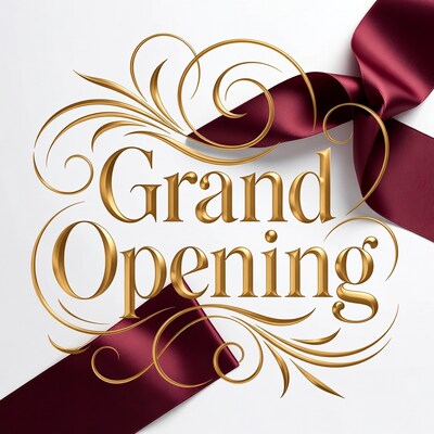Grand Opening Gold Text with Red Ribbon