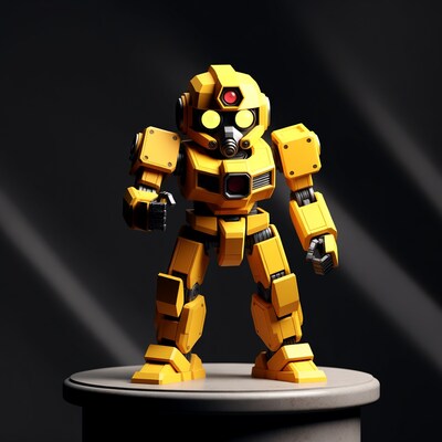 Yellow chibi robot on pedestal