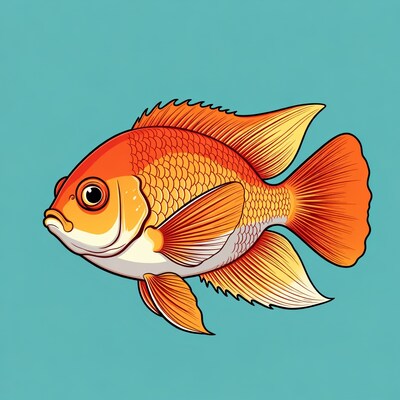 Orange Goldfish Illustration on Blue Background