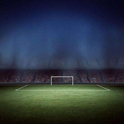 Soccer goal in stadium at night