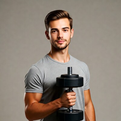 Fit man holding dumbbell