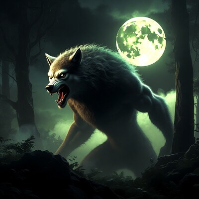 Howling Werewolf in Moonlit Forest