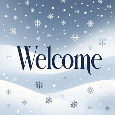 Welcome text with snowflakes
