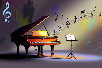 Grand Piano with Music Notes Illustration
