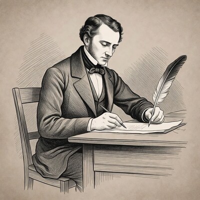 Victorian man writing with quill