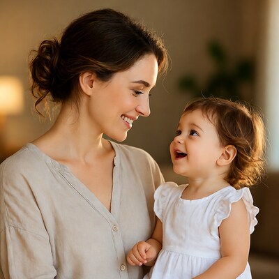 Mother smiling at baby girl