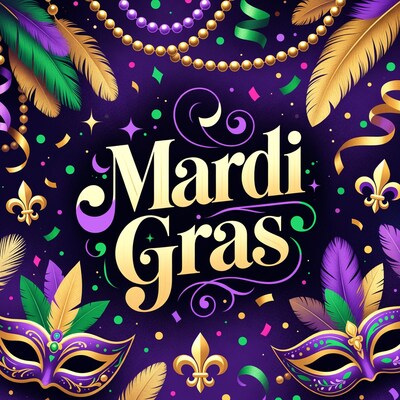 Mardi Gras Illustration with Masks and Beads