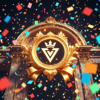 Golden Crown Emblem with Confetti