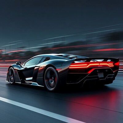 Black Bugatti Chiron speeding at night