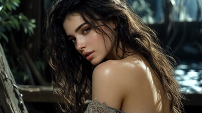 Beautiful woman with wet black hair
