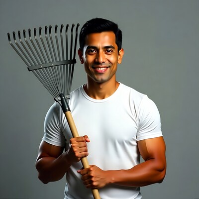 Man holding rake