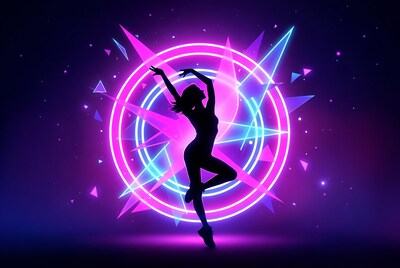 Neon silhouette woman dancing