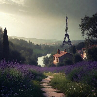 Lavender Path to Eiffel Tower