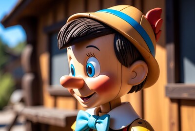 Pinocchio statue smiling closeup