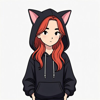 Anime girl in cat ear hoodie
