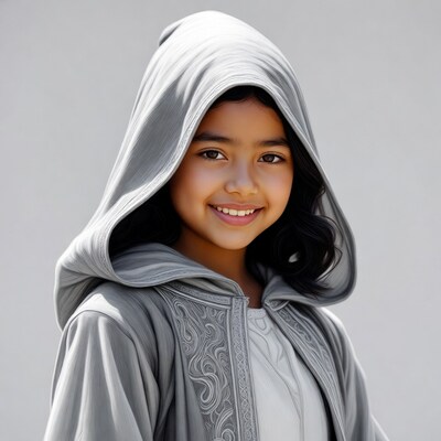 Smiling Asian girl in hooded robe