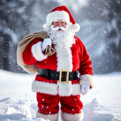 Santa Claus holding sack in snow