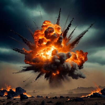 Massive explosion in stormy desert