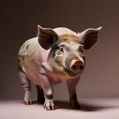 Pink pig standing isolated