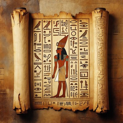 Egyptian Man on Ancient Papyrus Scroll