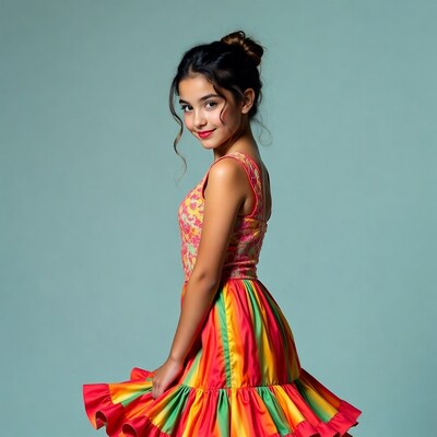 Girl in colorful ruffled dress
