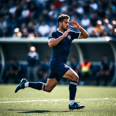 Soccer player running on field