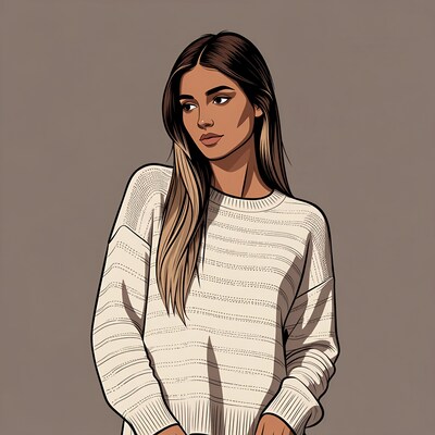 Woman in white sweater illustration