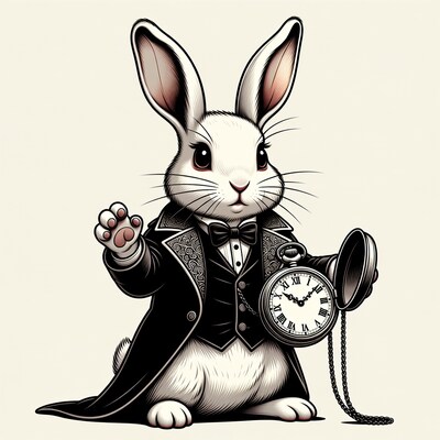 White Rabbit holding pocket watch