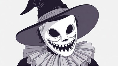Grinning Skull Mask with Witch Hat