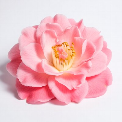 Pink Camellia Flower on White Background