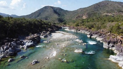 Aerial view of river in mountains