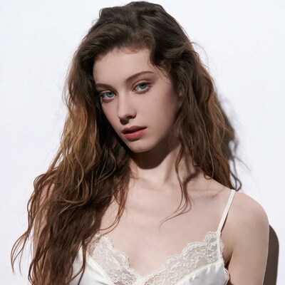 Woman in white lace slip dress