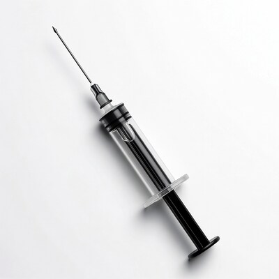 Syringe with needle on white