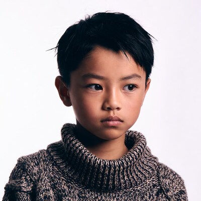 Asian boy in turtleneck sweater