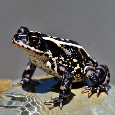 Black and white toad on rock