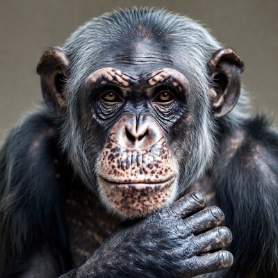 Chimpanzee with hand on chin