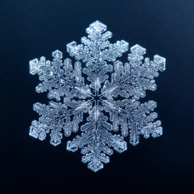 Detailed snowflake on dark blue background