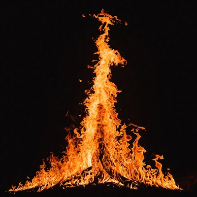 Towering Flames on Black Background
