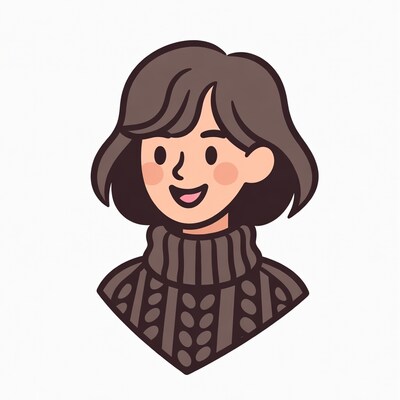Smiling woman in turtleneck sweater illustration