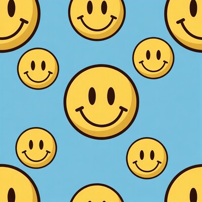 Yellow Smiley Faces on Blue Background
