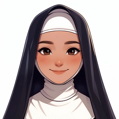 Anime nun smiling with head covering
