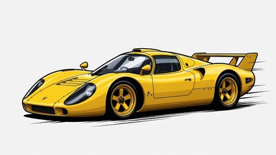 Yellow Porsche 917 Race Car Illustration