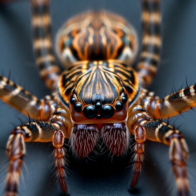 Close-up striped wolf spider