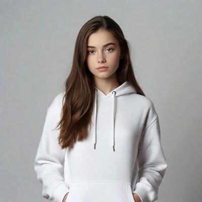 Teen girl in white hoodie