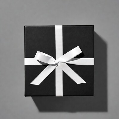 Black gift box with white ribbon