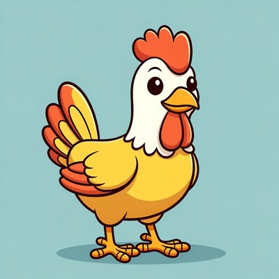 Cute cartoon yellow rooster standing
